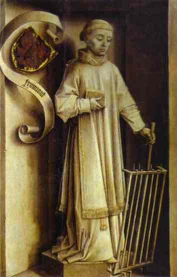 Oil painting:St. Lawrence, the reverse side of the Portrait of Laurent Froimont. c.1460-1475