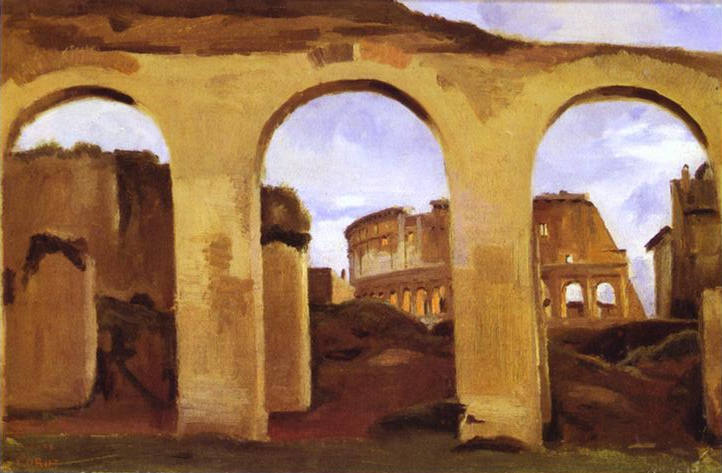 Oil painting:The Colosseum Seen through the Arcades of the Basilica of Constantine. 1825