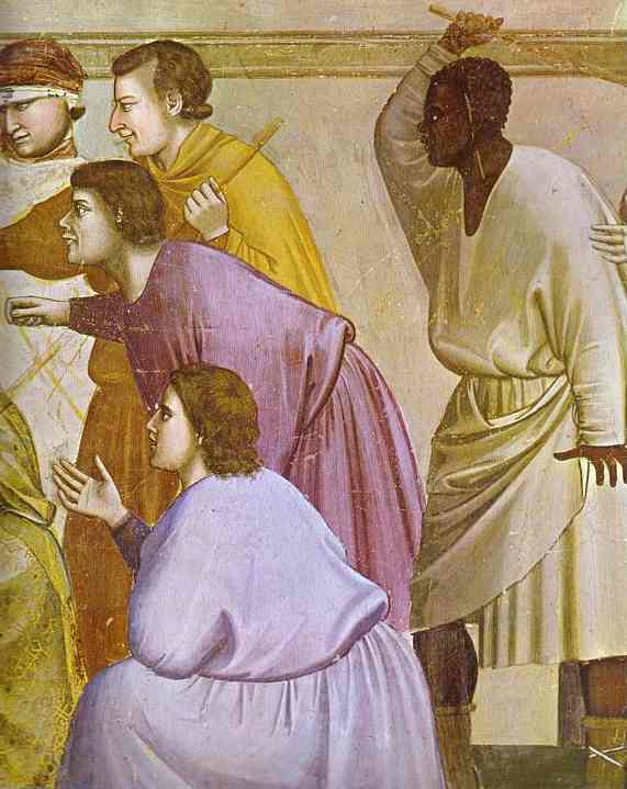 Oil painting:The Mocking of Christ and Flagellation. Detail. 1304-1306