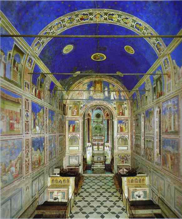 Oil painting:View of the interior towards the apse. 1304