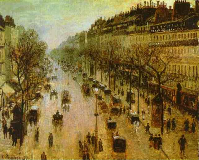 Oil painting:The Boulevard Montmartre on a Winter Morning. 1897