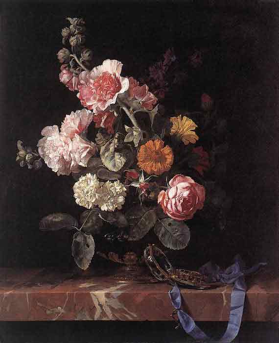 Oil painting for sale:Vase of Flowers with Watch, 1656