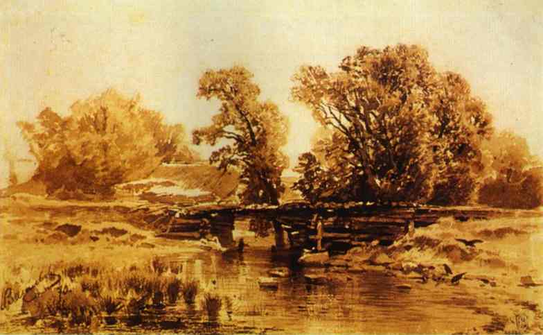 Oil painting:Bridge over a Brook. 1870