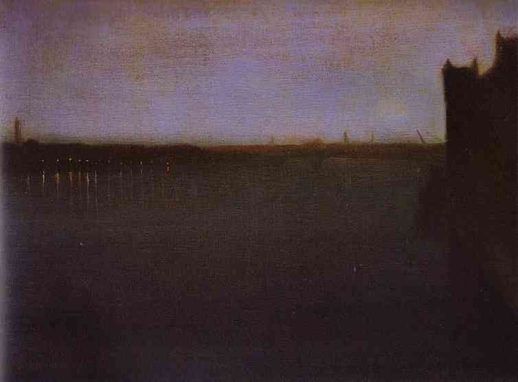 Oil painting:Nocturne: Grey and Gold - Westminster Bridge. 1871