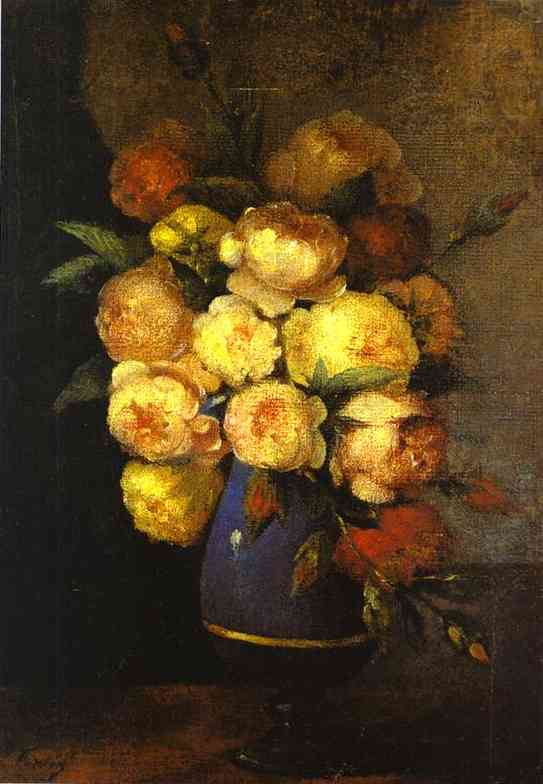 Oil painting:Peonies in a Vase (Bouquet de pivoines). 1864