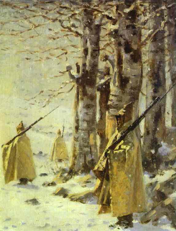 Oil painting:Picket in the Balkan Mountains. c.1878