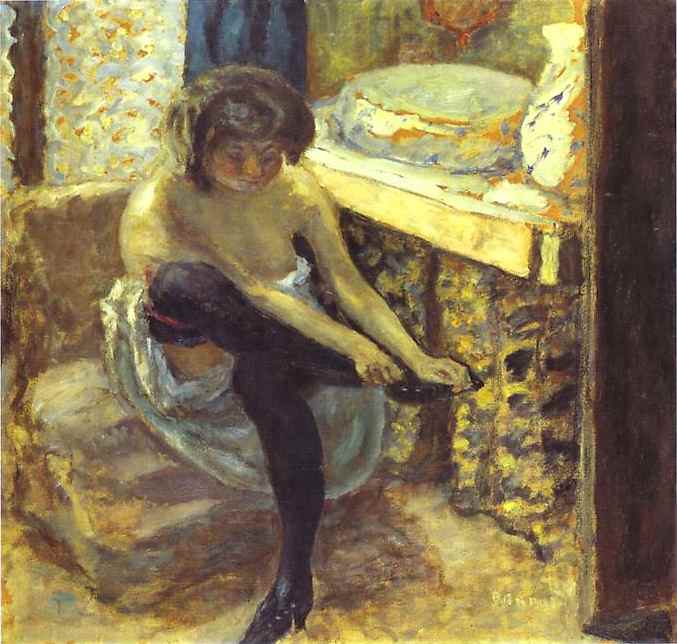 Oil painting:Woman in Black Stockings. c. 1900