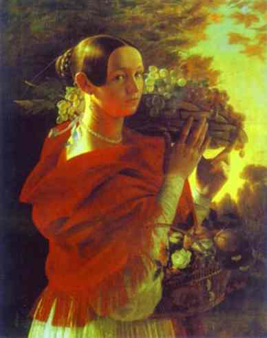 Oil painting:Portrait of an Unknown Woman with Fruit Basket. 1835