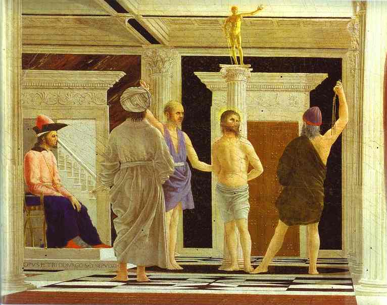 Oil painting:Flagellation. c. 1470