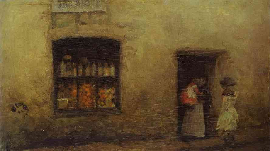 Oil painting:An Orange Note: Sweet Shop. 1884