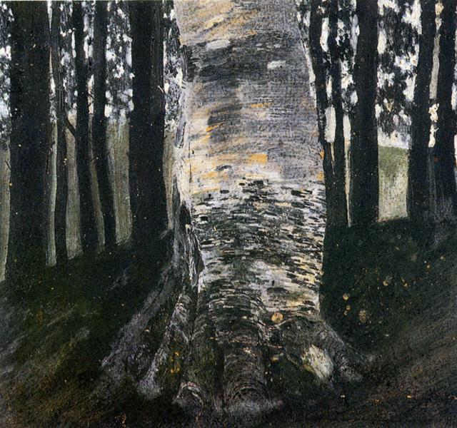 Oil painting:Birch in a Forest. ca 1903