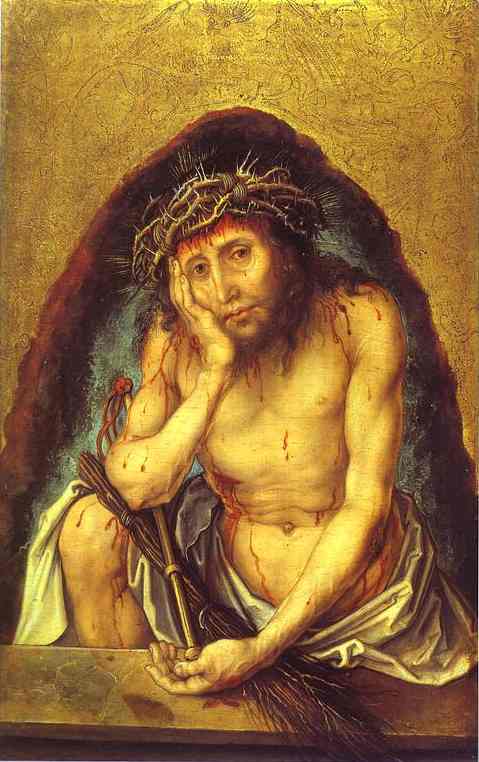 Oil painting:Christ as the Man of Sorrows. 1493