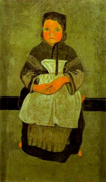 Oil painting:Little Breton Girl Seated (Portrait of Marie Francisaille). c. 1895