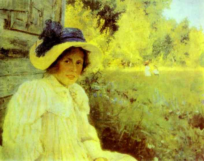 Oil painting:Summertime. Portrait of Olga Serova. 1895