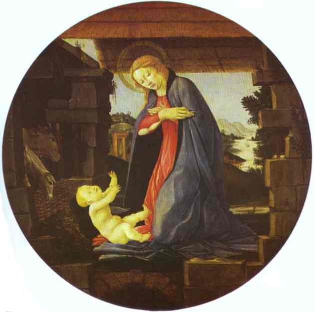 Oil painting:The Virgin Adoring the Child. c.1480