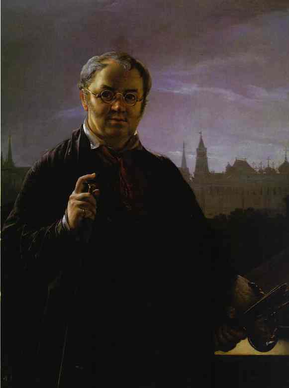Oil painting:Self-Portrait with Brushes and a Palette Against a Window Facing the Kremlin. 1844