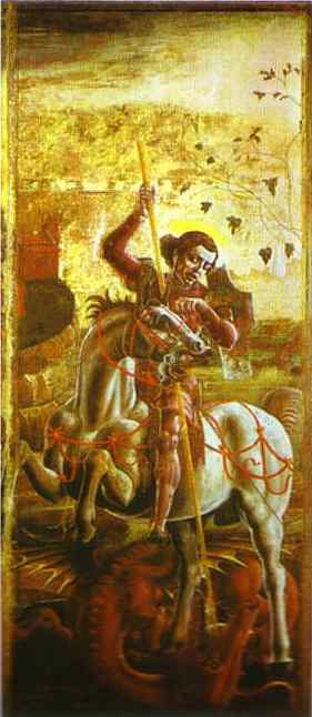 Oil painting:St. George and the Dragon. c. 1470