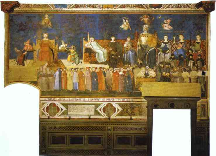 Oil painting:Allegory of Good Government. Top right: Allegorical Personifications of Faith, Charity