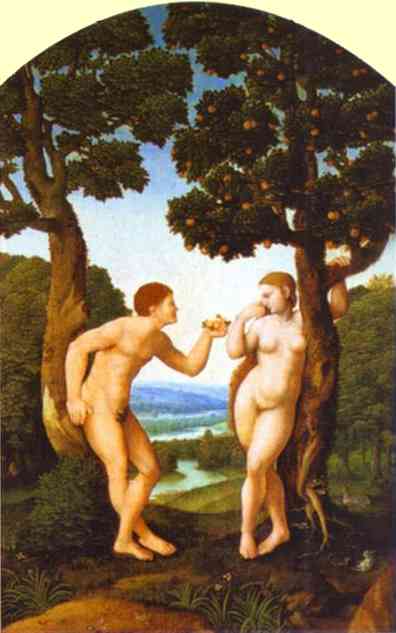 Oil painting:Adam and Eve. c. 1540