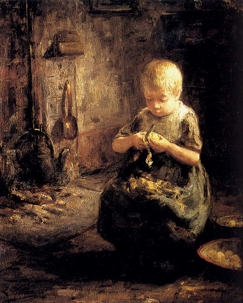 A Child Peeling Potatoes