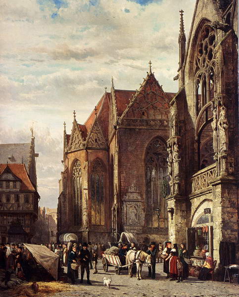 Many Figures on the Market Square in Front of the Martinikirche