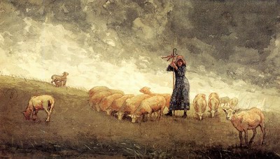 Shepherdess Tending Sheep