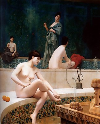 The Harem Bath, a bath, woman bathing her feet