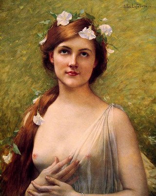 Young woman with morning glories in her hair