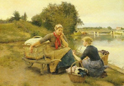 Washerwoman on a river bank