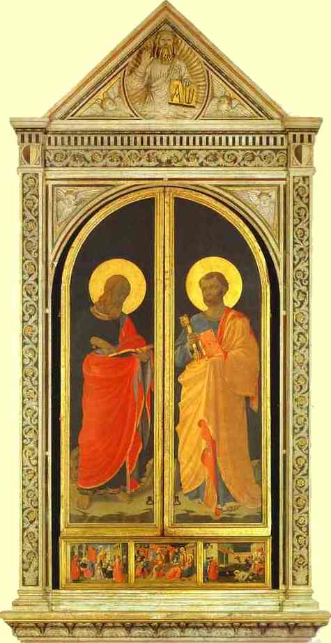 Linaiuoli Tabernacle: The Evangelist Mark and the Apostle Peter. Wings closed. 1433