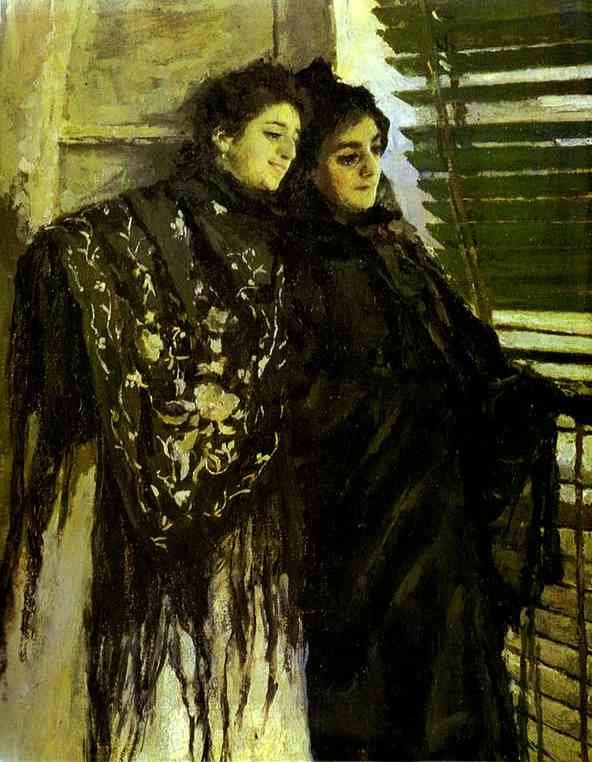 In Front of the Balcony: Leonora and Ampara. Detail. 1888