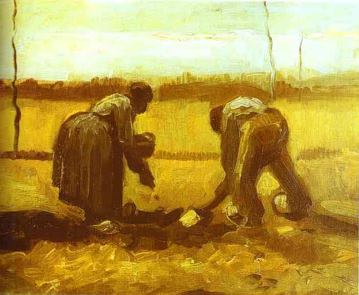Peasant Man and Woman Planting Potatoes. April 1885