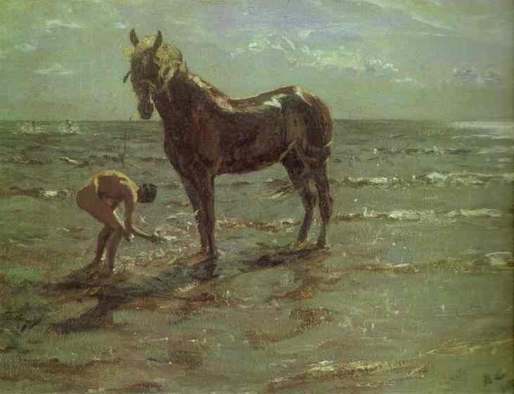 Oil painting:Bathing of a Horse. 1905