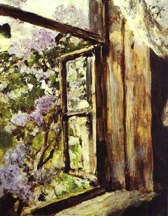 Oil painting:Open Window. Lilacs. Study. 1886