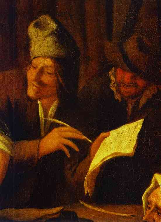 Oil painting:Signing of a Marriage Contract. Detail. c. 1650