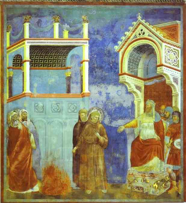 Oil painting:St. Francis before Sultan. Before 1300