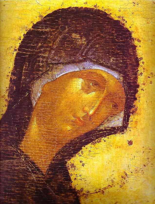 Oil painting:The Virgin. Detail. c. 1405