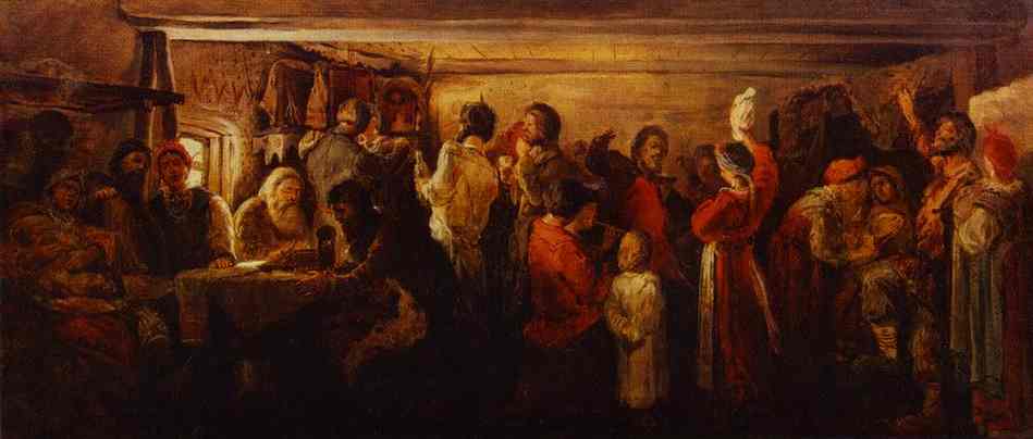 Oil painting:Village Wedding in the Tambov Province. 1880