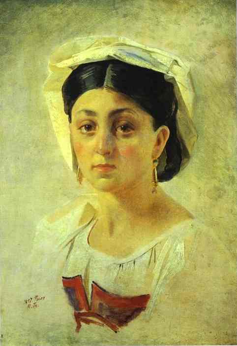 Oil painting:Young Italian Woman in a Folk Costume. Study. 1857