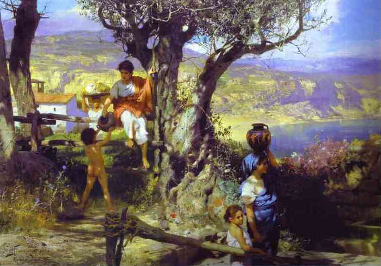 Oil painting:Ancient Rome. In a Village. 1880