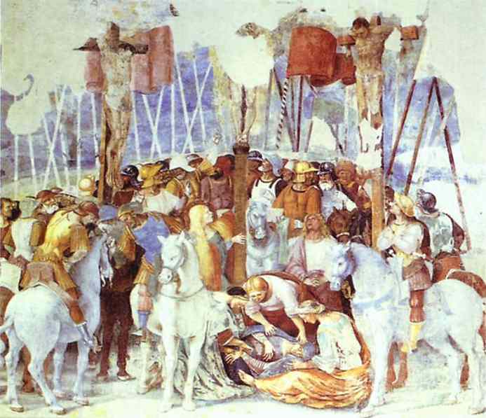 Oil painting:Crucifixion. Fresco. c. 1500