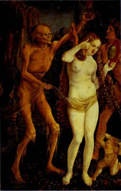 Oil painting:Death and the Maiden. c.1510