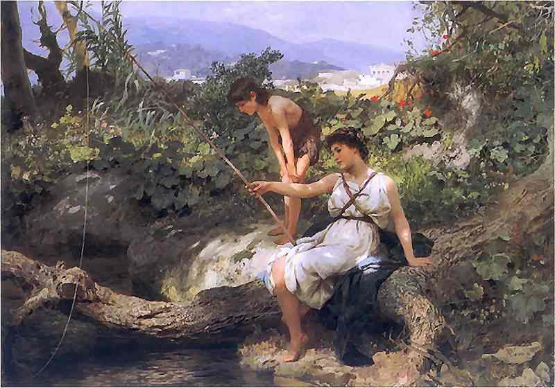 Oil painting:Fishing. A Scene from Roman Life. 1885
