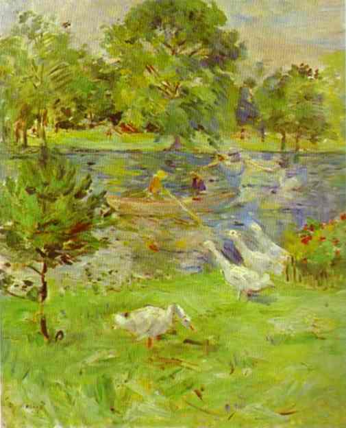 Oil painting:Girl in a Boat with Geese. c.1889