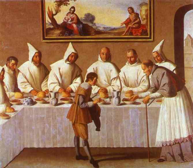 Oil painting:St. Hugo of Grenoble in the Carthusian Refectory. c. 1633