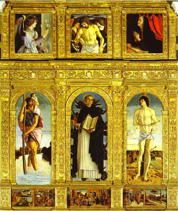 Oil painting:St. Vincent Ferrar Polyptych, with St. Christopher, St.