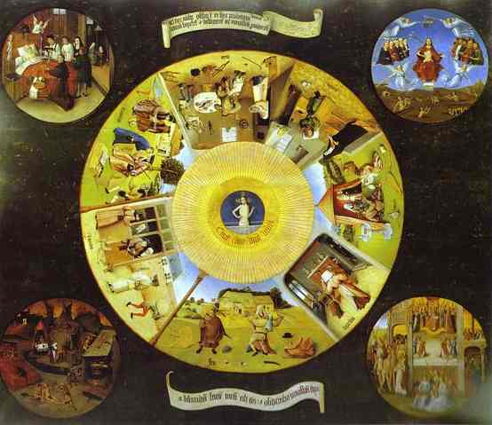 Oil painting:Tabletop of the Seven Deadly Sins and the Four Last Things. 1485