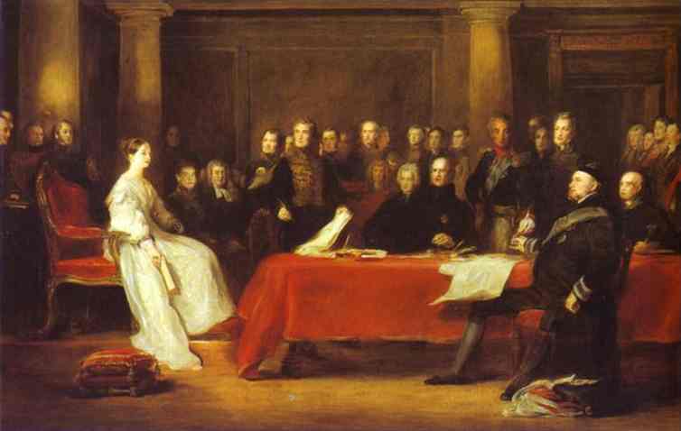 Oil painting:The First Council of Queen Victoria. 1838
