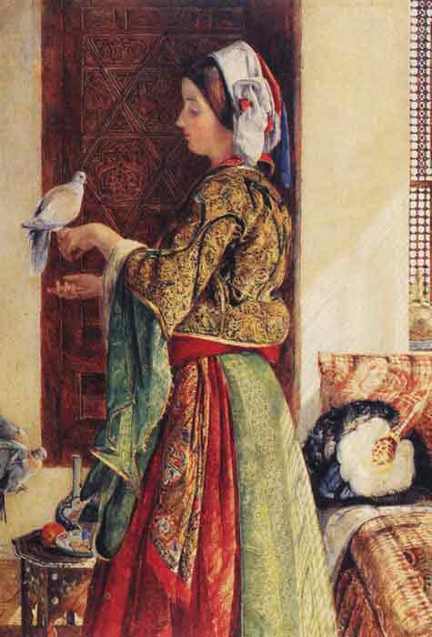 Oil painting for sale:Girl with Two Caged Doves