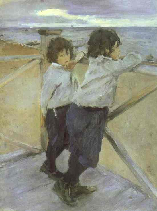 Oil painting:The Children. Sasha and Yura Serov. 1899
